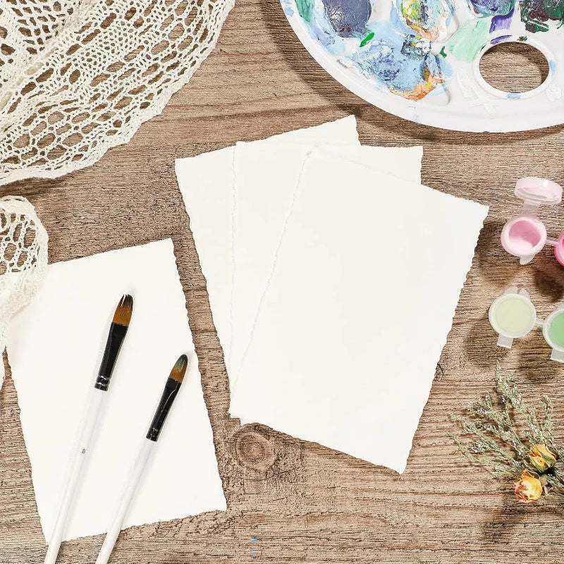 Handmade Watercolor Paper — 25 Sheets, 300 GSM Cotton | Deckled Edge, Cold Press Textured