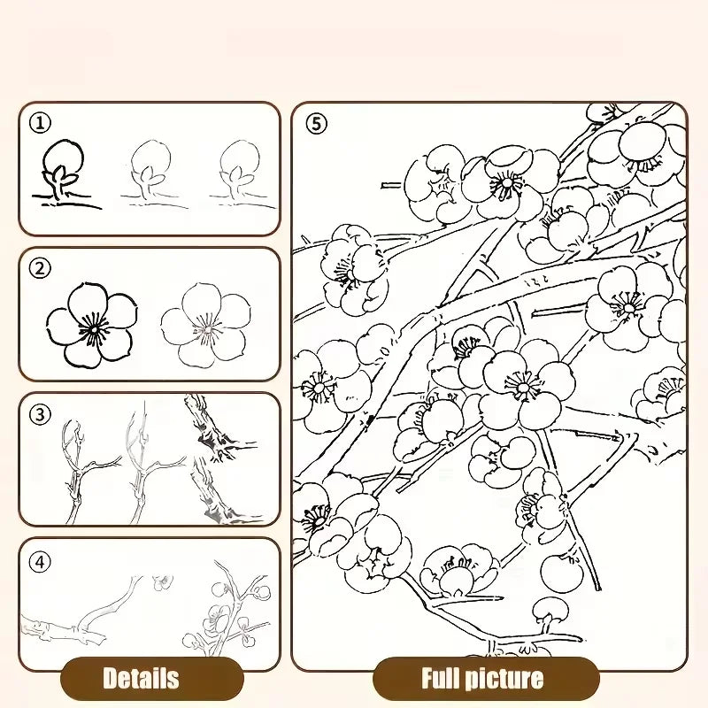 Floral Line Drawing Book — 100+ Flower Designs for Beginners | Chinese Botanical Sketching