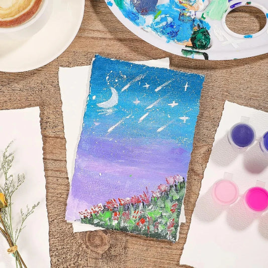 Handmade Watercolor Paper — 25 Sheets, 300 GSM Cotton | Deckled Edge, Cold Press Textured