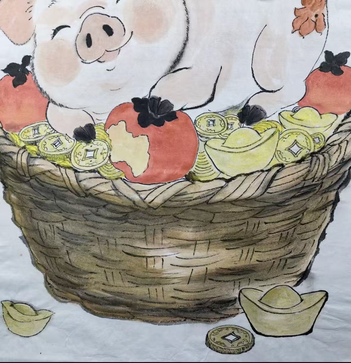 Hand-Painted Ink Pig Artwork on Xuan Paper – Prosperity Pig, 46 x 48 cm