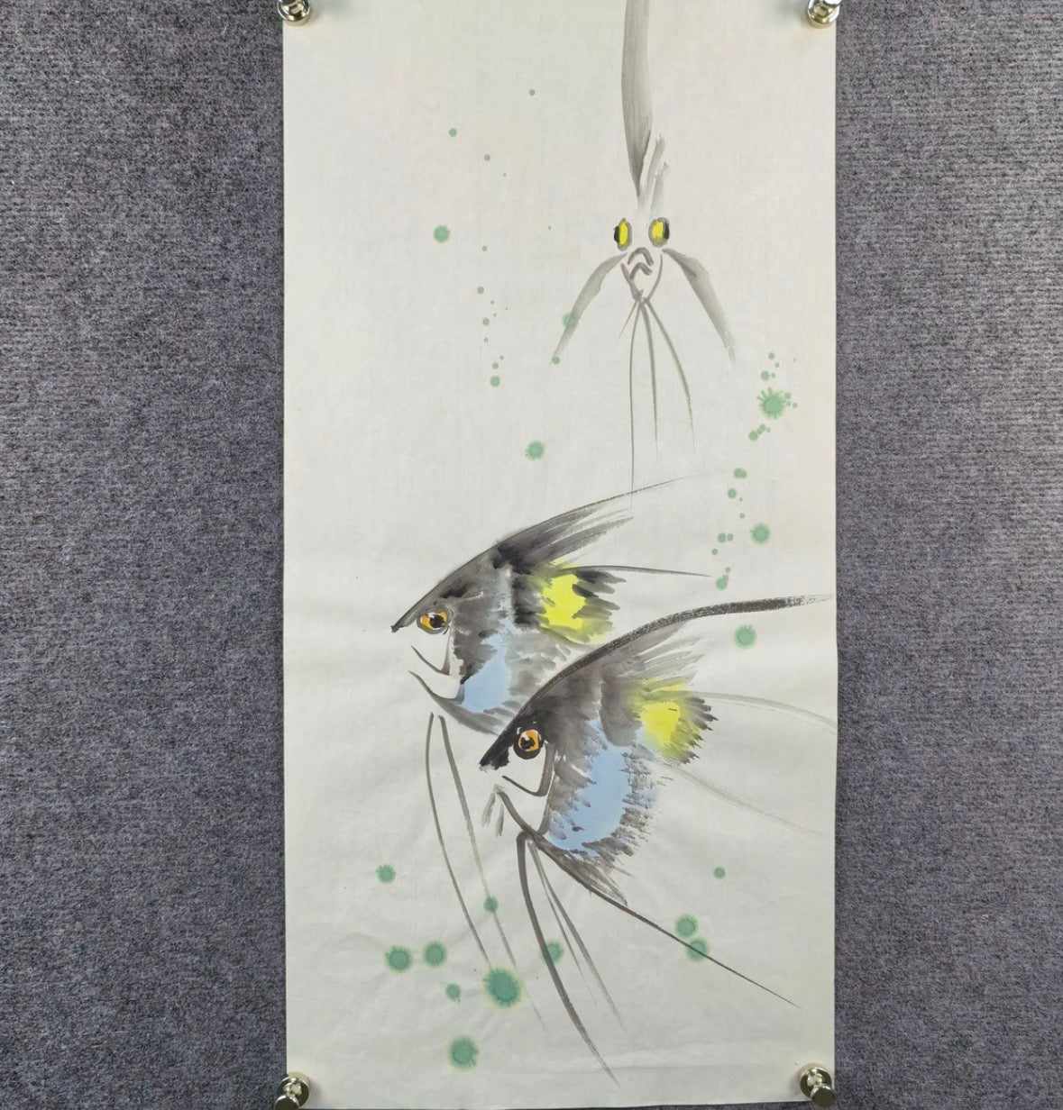 Three Angelfish — Hand-Painted Ink Painting
