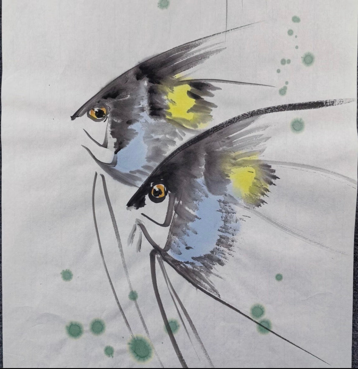 Three Angelfish — Hand-Painted Ink Painting