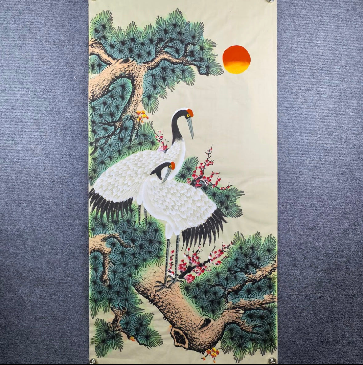 Two Cranes Welcoming Spring — Hand-Painted Ink Painting