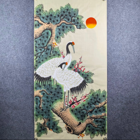 Two Cranes Welcoming Spring — Hand-Painted Ink Painting