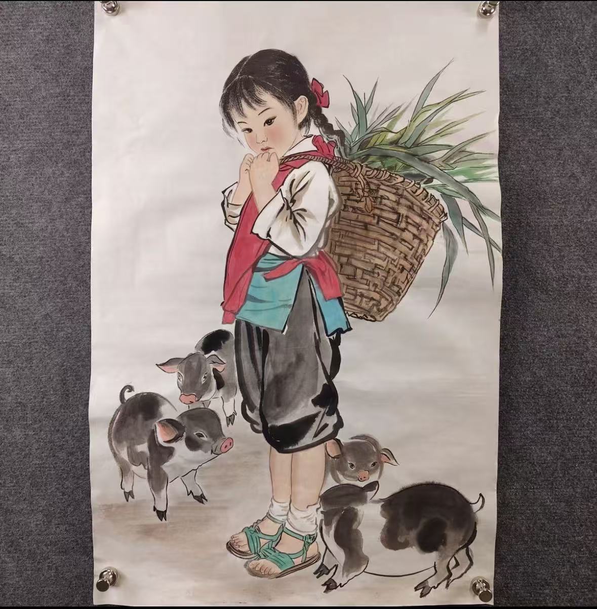 Countryside Childhood — Hand-Painted Brush & Ink Painting