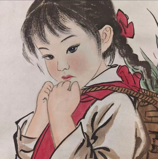 Countryside Childhood — Hand-Painted Brush & Ink Painting
