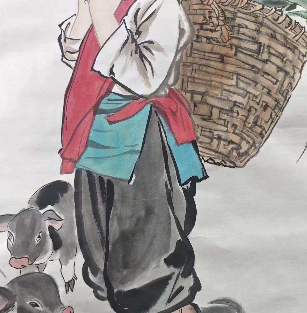 Countryside Childhood — Hand-Painted Brush & Ink Painting