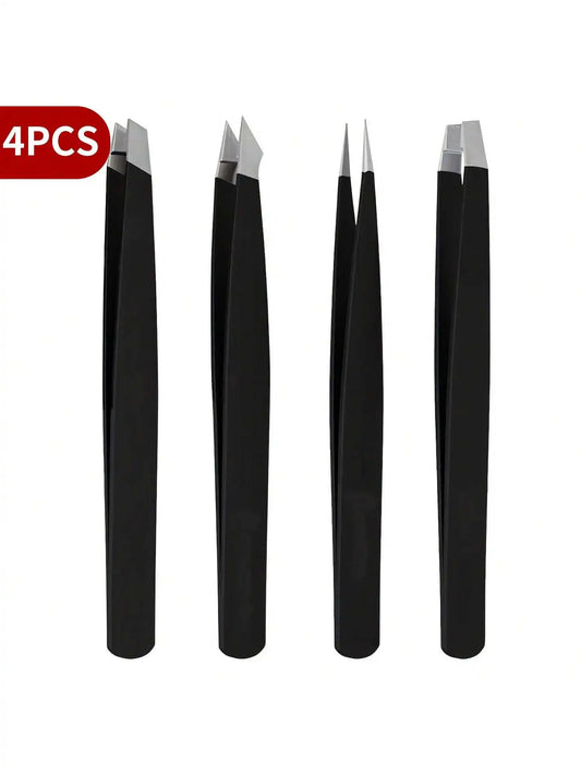 Professional Tweezers Set — 4 Piece Stainless Steel | Beauty, Grooming & Precision Crafts