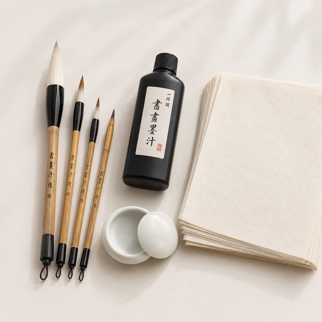 Chinese Ink Painting Starter Kit — Brushes, Sumi Ink, Xuan Paper & Ink Dish