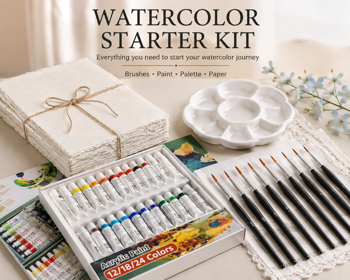 Watercolor Starter Kit for Beginners — Brushes, Paint & Paper