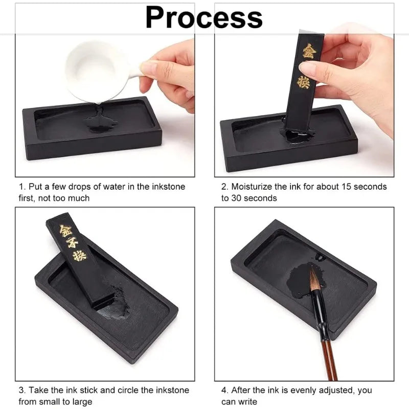 Portable Inkstone & Sumi Ink Stick Set for Chinese Calligraphy