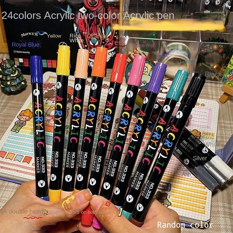 Acrylic Paint Markers Set — Dual-Tip Fine & Brush Pens for Stone, Wood & Calligraphy