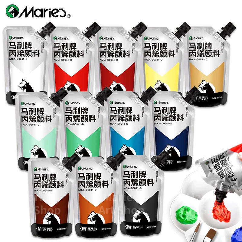 Acrylic Paint Set — 12 Colors, 100ml Tubes | Canvas, Wood, Stone & More