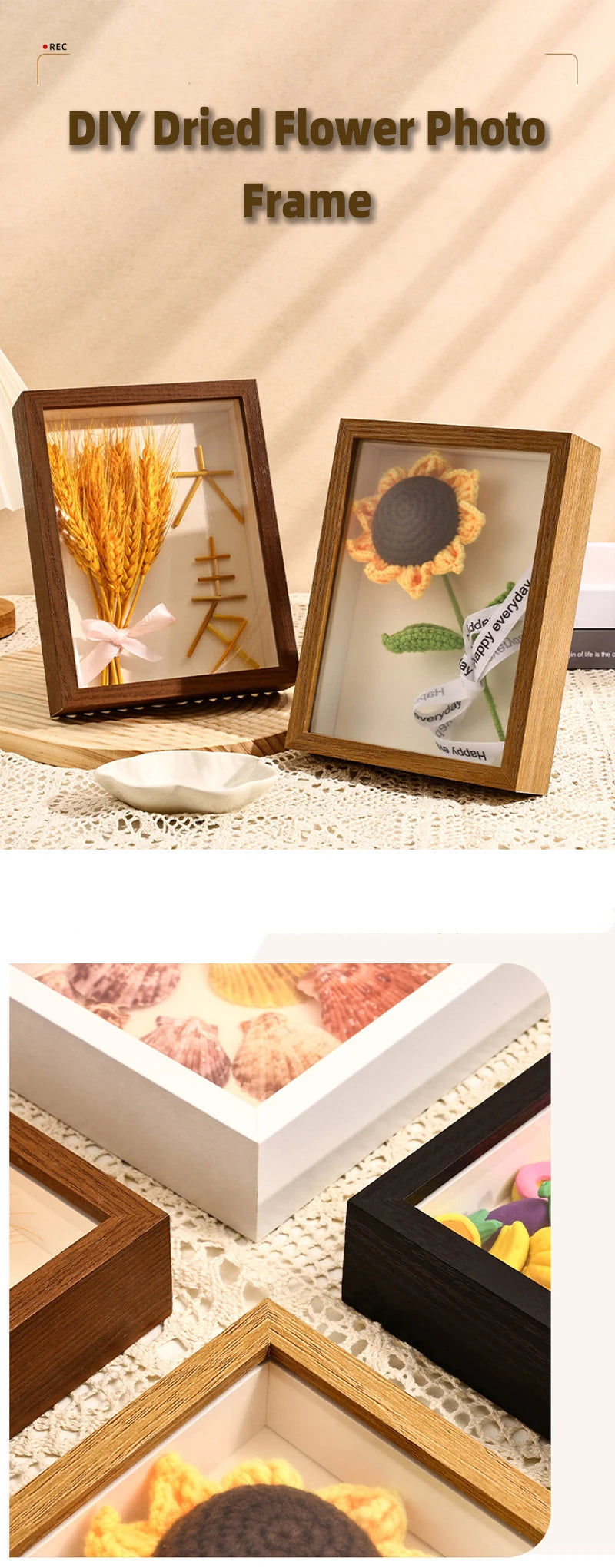 3D Shadow Box Frame — Dried Flower Display & Handmade Art Holder | 4 Colors, 6 Sizes