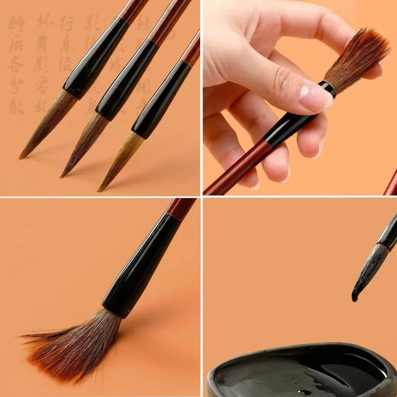 Chinese Calligraphy Brush Set — 10 Brushes with Storage Bag