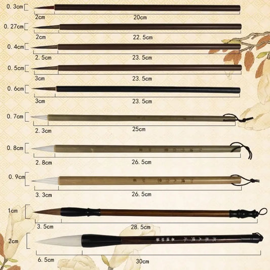 Chinese Calligraphy Brush Set — 10 Brushes with Storage Bag