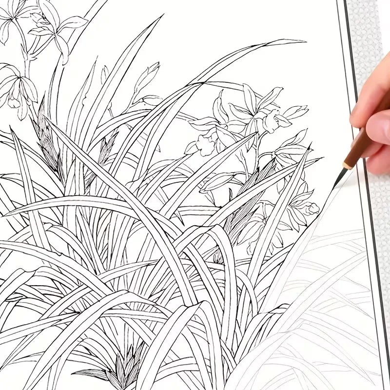 Floral Line Drawing Book — 100+ Flower Designs for Beginners | Chinese Botanical Sketching