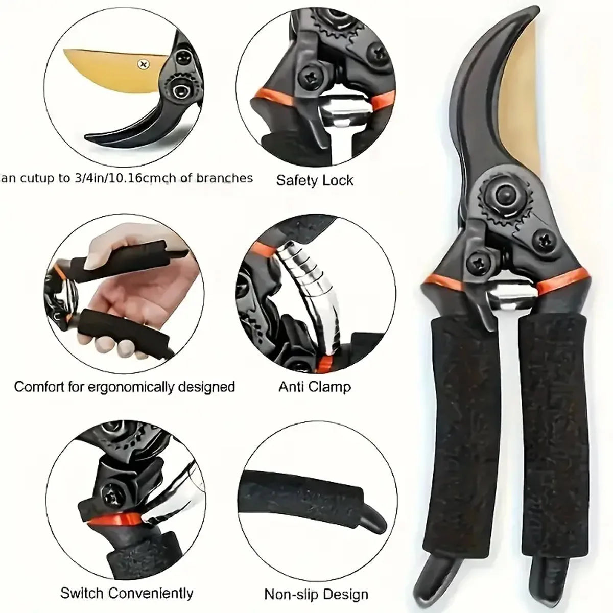 Professional Garden Pruning Shears — Steel Hand Pruner for Shrubs, Branches & Orchard Trimming