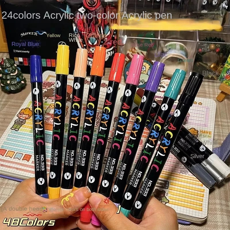 Acrylic Paint Markers Set — Dual-Tip Fine & Brush Pens for Stone, Wood & Calligraphy