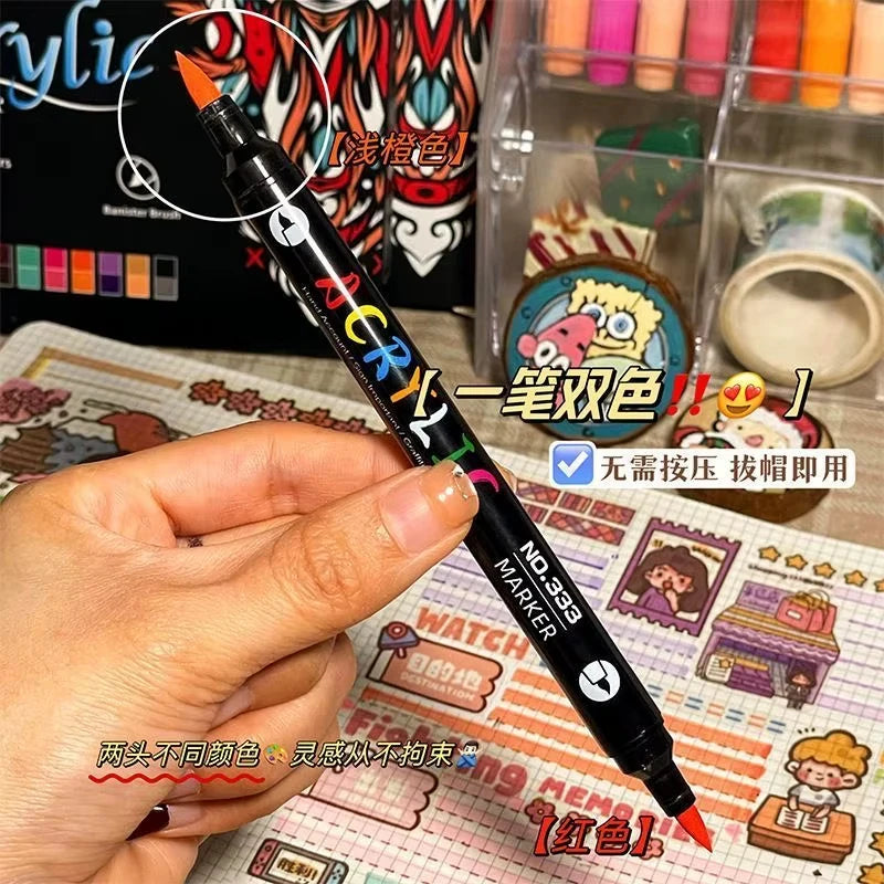 Acrylic Paint Markers Set — Dual-Tip Fine & Brush Pens for Stone, Wood & Calligraphy