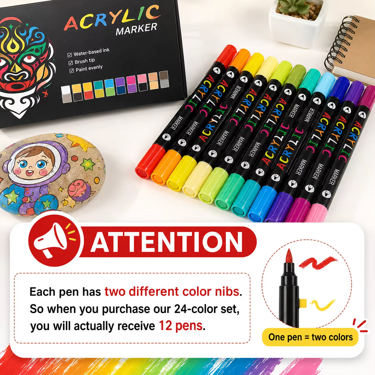 Acrylic Paint Markers Set — Dual-Tip Fine & Brush Pens for Stone, Wood & Calligraphy