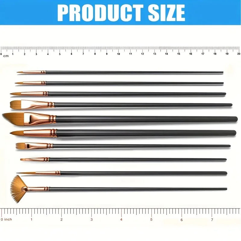 Nylon Flat Brush Set — 12 Pieces | Watercolor & Acrylic