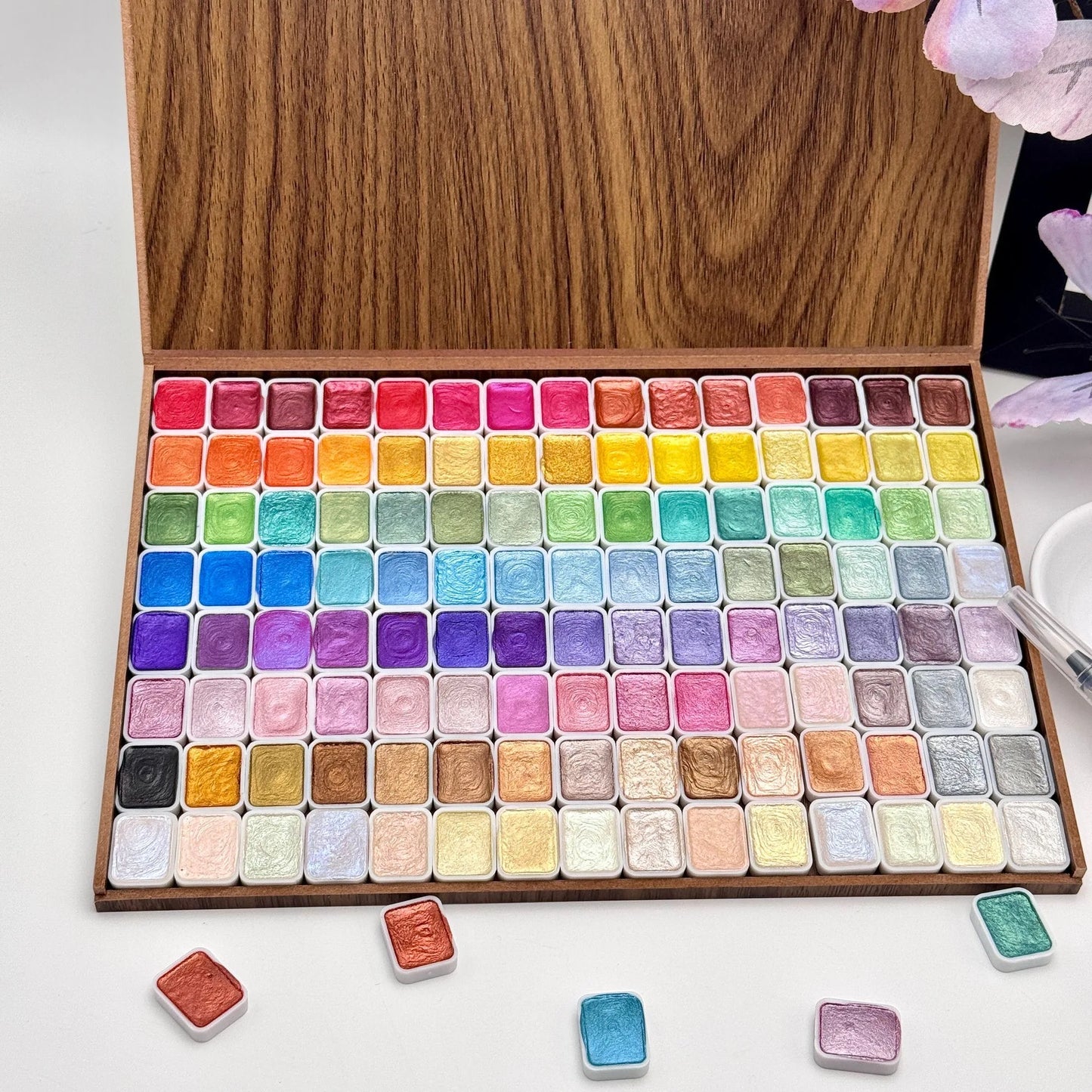 Glitter Watercolor Paint Set — Wooden Box | 48, 60, 84 & 120 Colors for Artists & Beginners