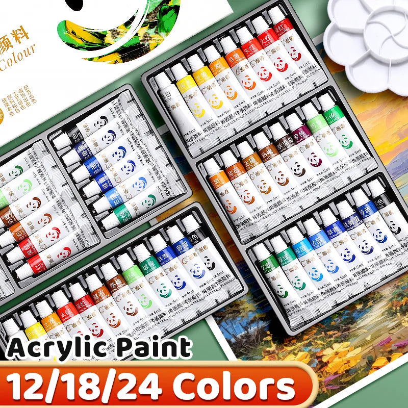 Acrylic Paint Set — 12, 18 & 24 Colors | Beginner-Friendly, Waterproof