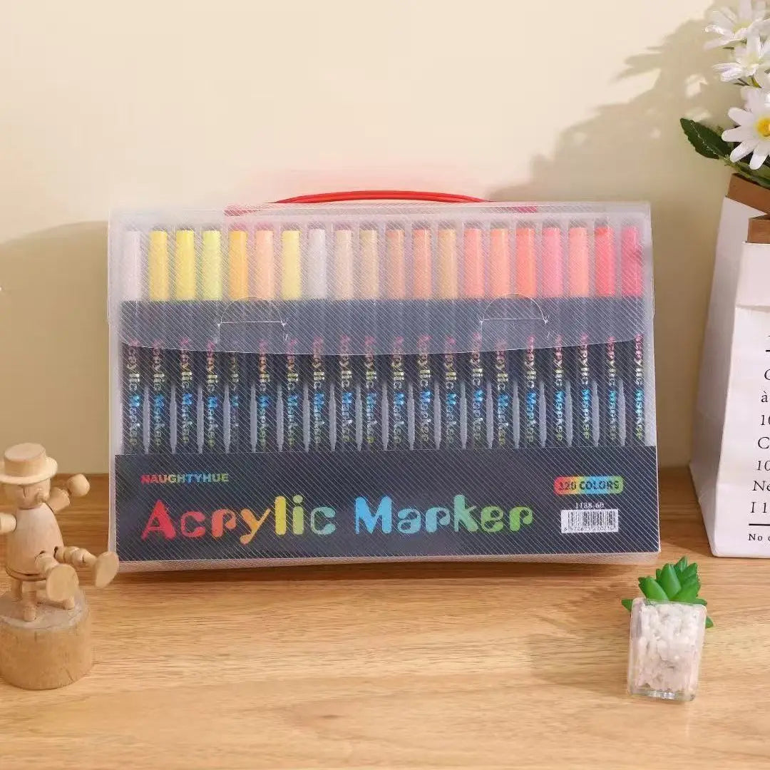 Acrylic Paint Markers Set — Dual-Tip Fine & Brush Pens for Stone, Wood & Calligraphy