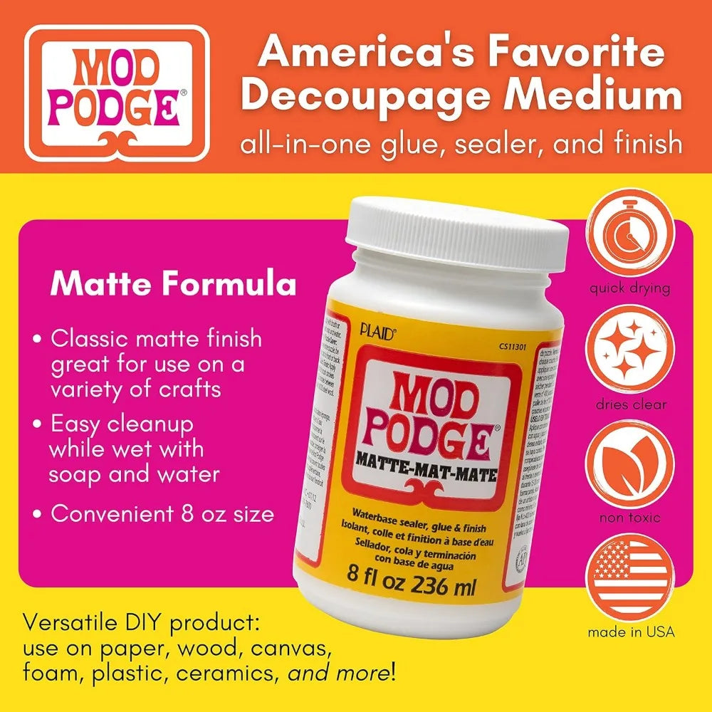 Matte Craft Glue & Sealer — 8 oz | All-in-One Adhesive, Sealer & Finish for Paper, Wood & Fabric
