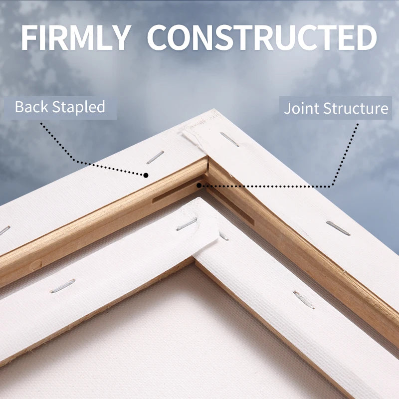 Stretched Canvas — 100% Cotton, Pre-Primed | 7 Sizes Including Round