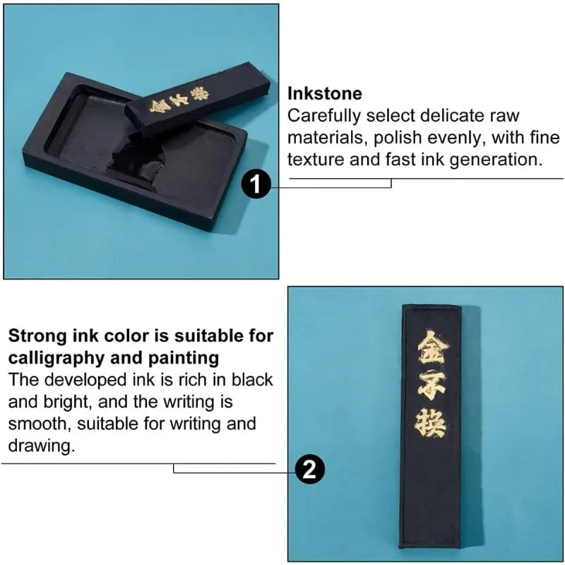 Portable Inkstone & Sumi Ink Stick Set for Chinese Calligraphy