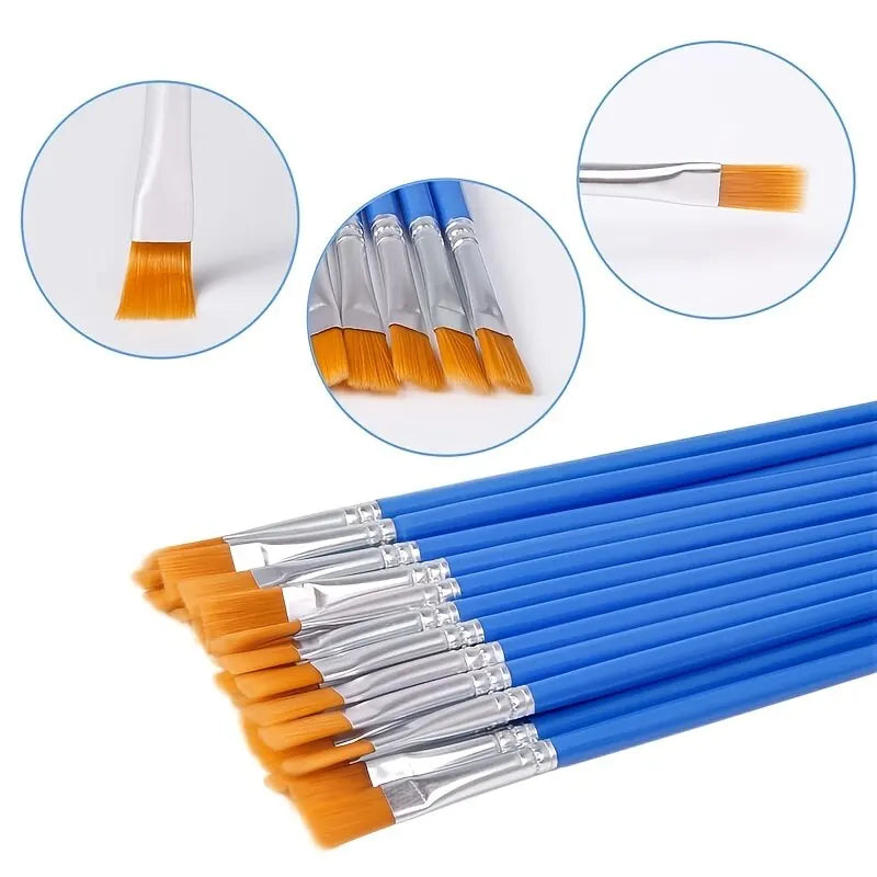 Painting Brush Set — 20 Pieces | Bristle & Wood Handle for Watercolor, Acrylic & Slow Art
