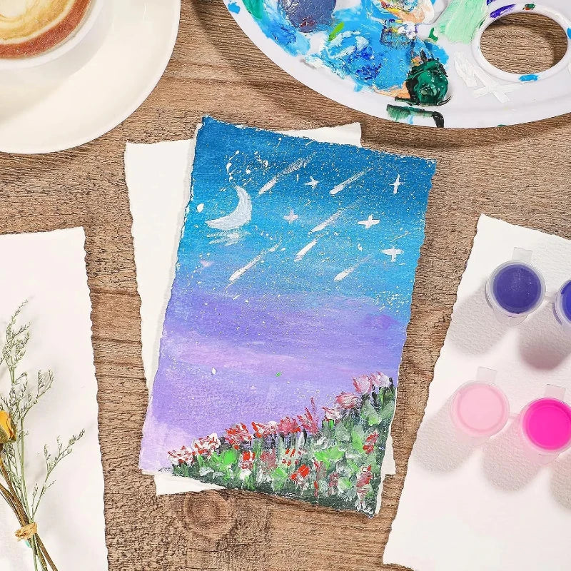 Handmade Watercolor Paper — 25 Sheets, 300 GSM Cotton | Deckled Edge, Cold Press Textured
