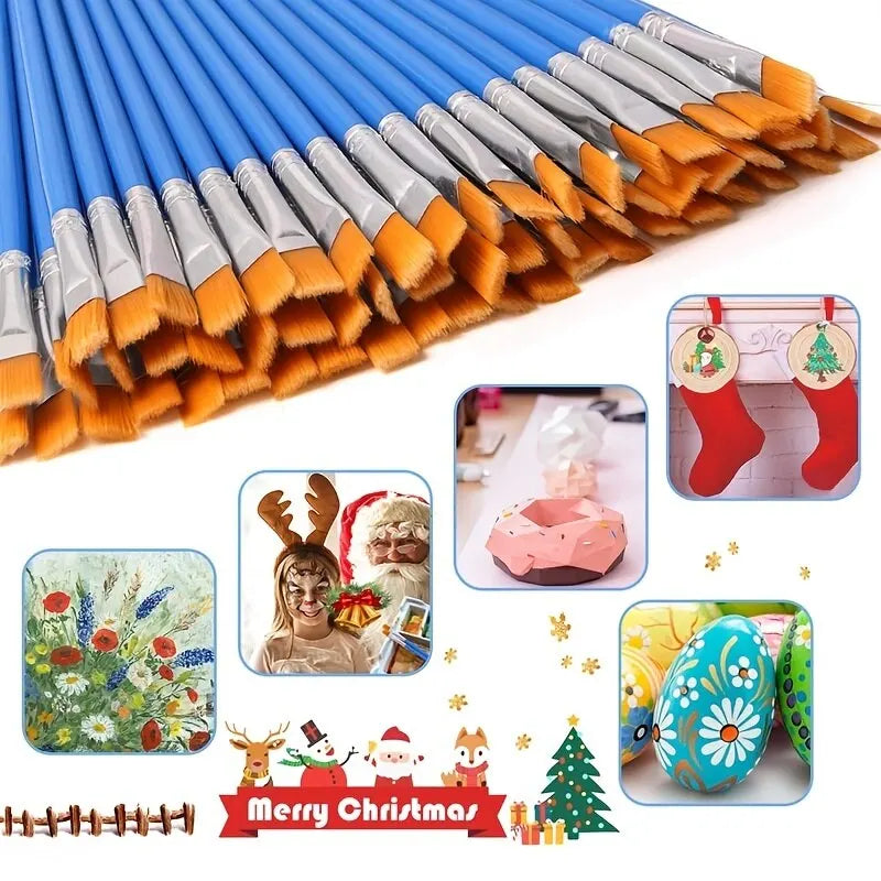 Painting Brush Set — 20 Pieces | Bristle & Wood Handle for Watercolor, Acrylic & Slow Art