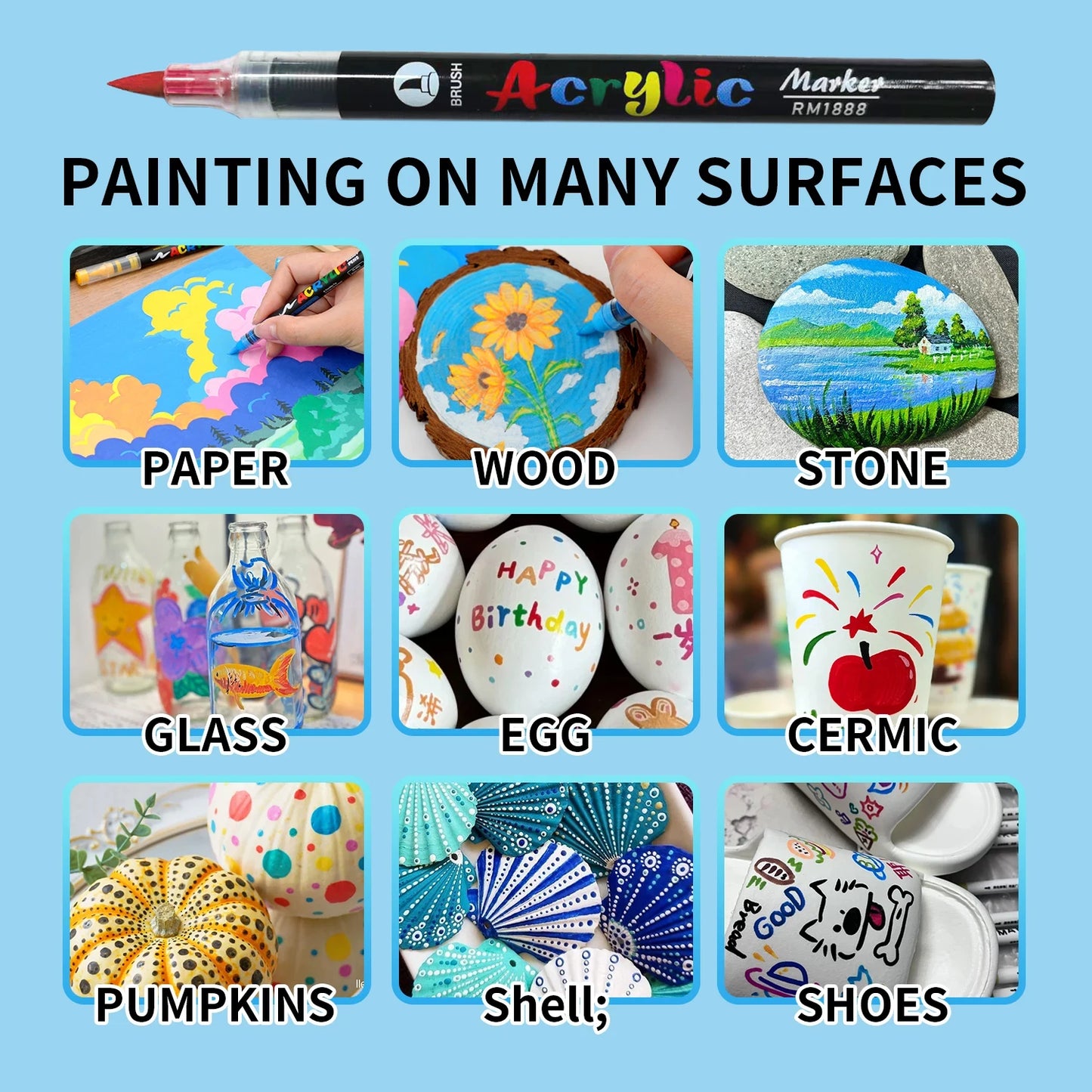 Acrylic Paint Marker Set — Dual-Tip, for Stone, Wood & Calligraphy