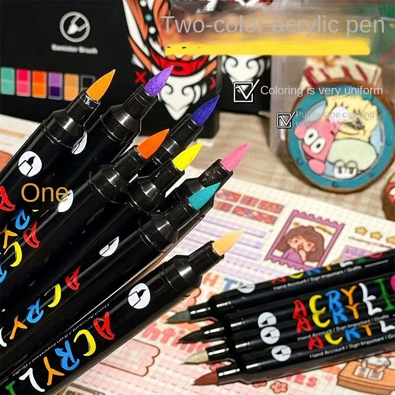 Acrylic Paint Markers Set — Dual-Tip Fine & Brush Pens for Stone, Wood & Calligraphy
