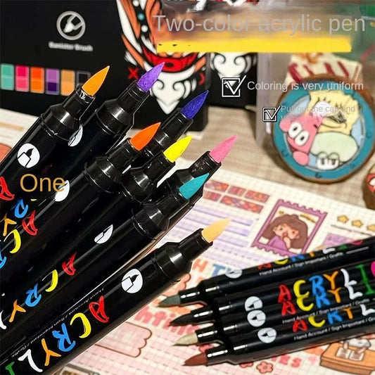 Acrylic Paint Markers Set — Dual-Tip Fine & Brush Pens for Stone, Wood & Calligraphy