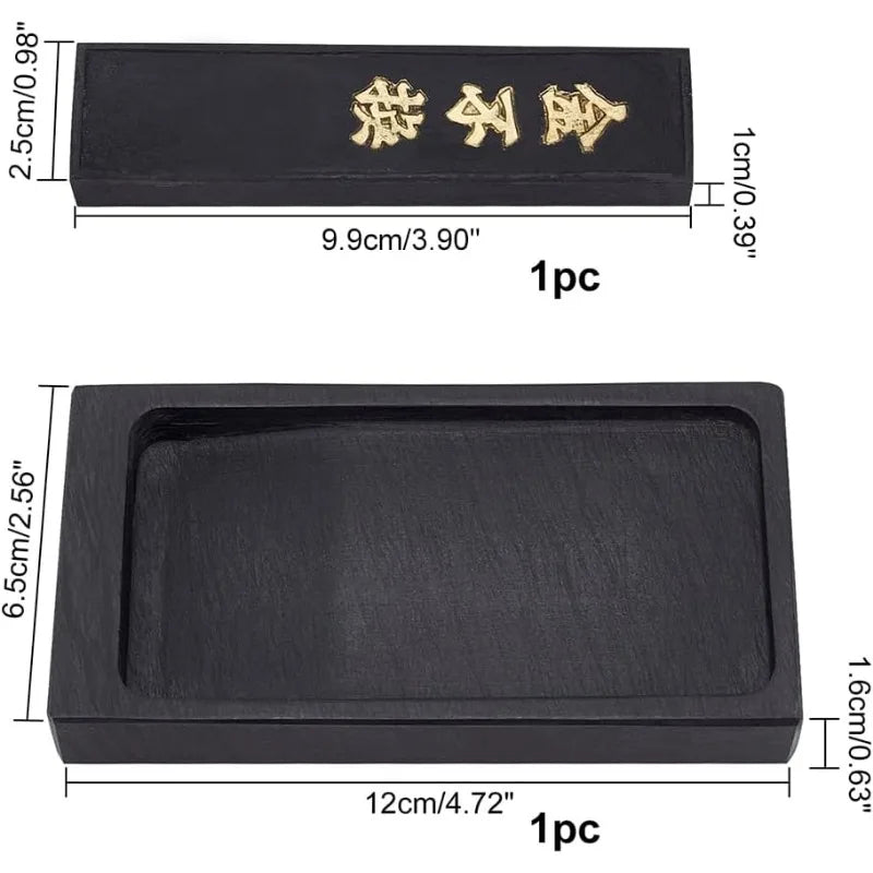 Portable Inkstone & Sumi Ink Stick Set for Chinese Calligraphy