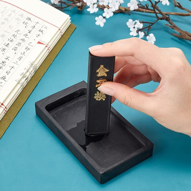 Portable Inkstone & Sumi Ink Stick Set for Chinese Calligraphy