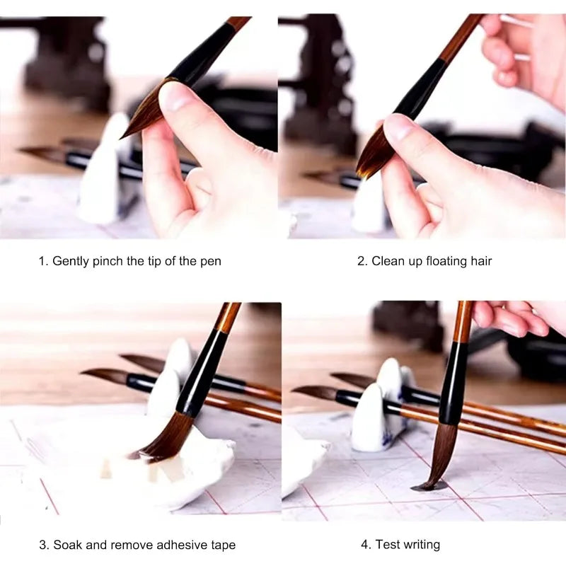 Chinese Calligraphy Brush Set — 10 Brushes with Storage Bag