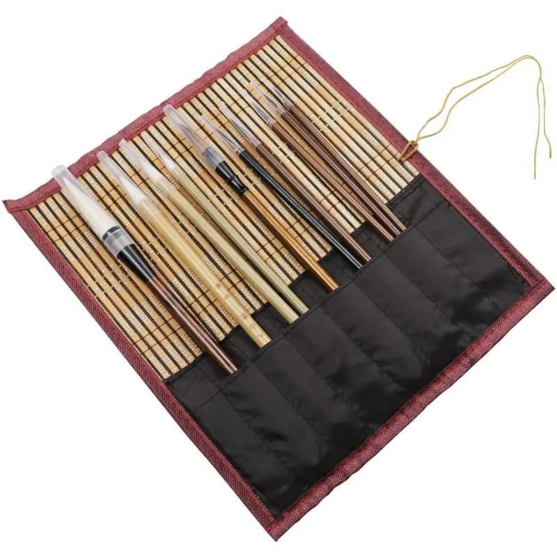 Chinese Calligraphy Brush Set — 10 Brushes with Storage Bag