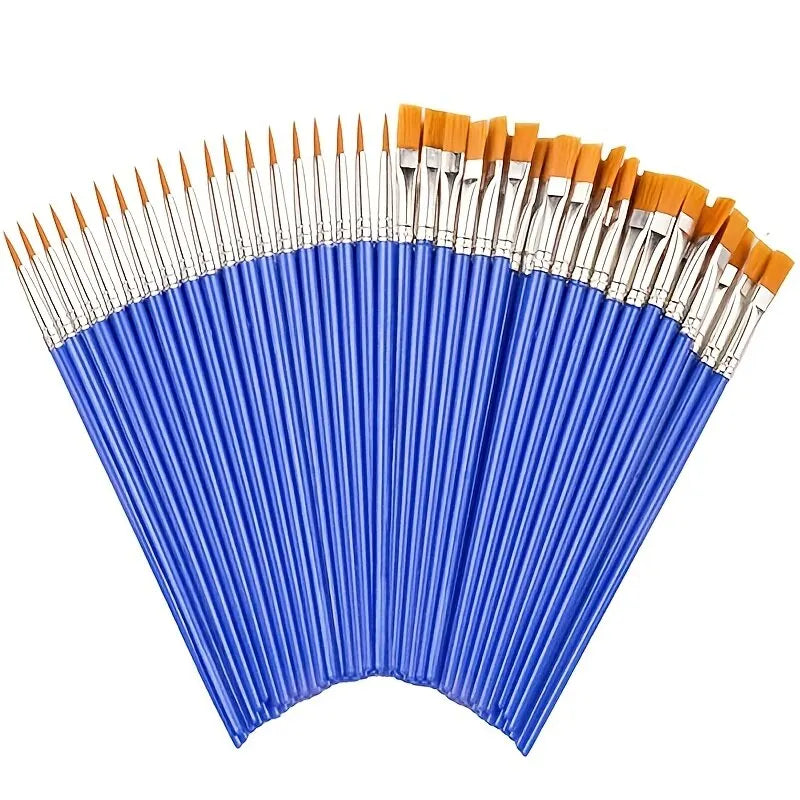 Painting Brush Set — 20 Pieces | Bristle & Wood Handle for Watercolor, Acrylic & Slow Art