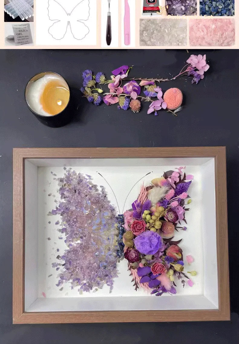 Crystal Eternal Flower DIY Kit — Real Pressed Botanicals & Resin Art Frame | 3 Sizes, 12 Color Themes