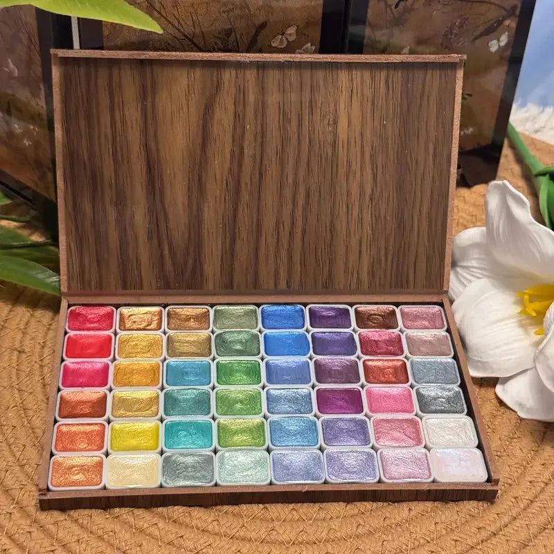 Glitter Watercolor Paint Set — Wooden Box | 48, 60, 84 & 120 Colors for Artists & Beginners
