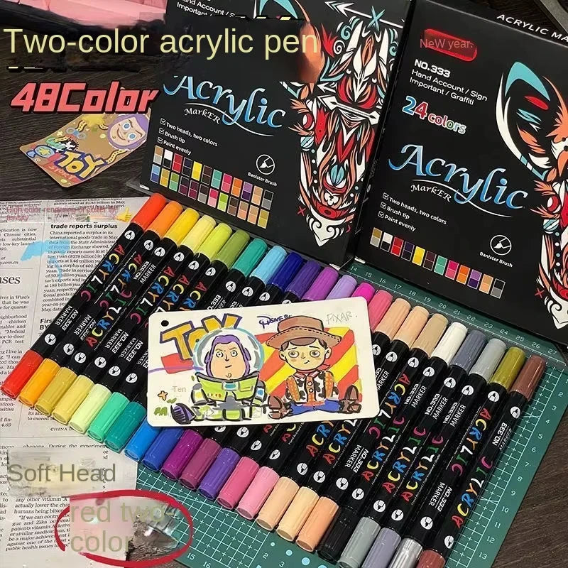Acrylic Paint Markers Set — Dual-Tip Fine & Brush Pens for Stone, Wood & Calligraphy
