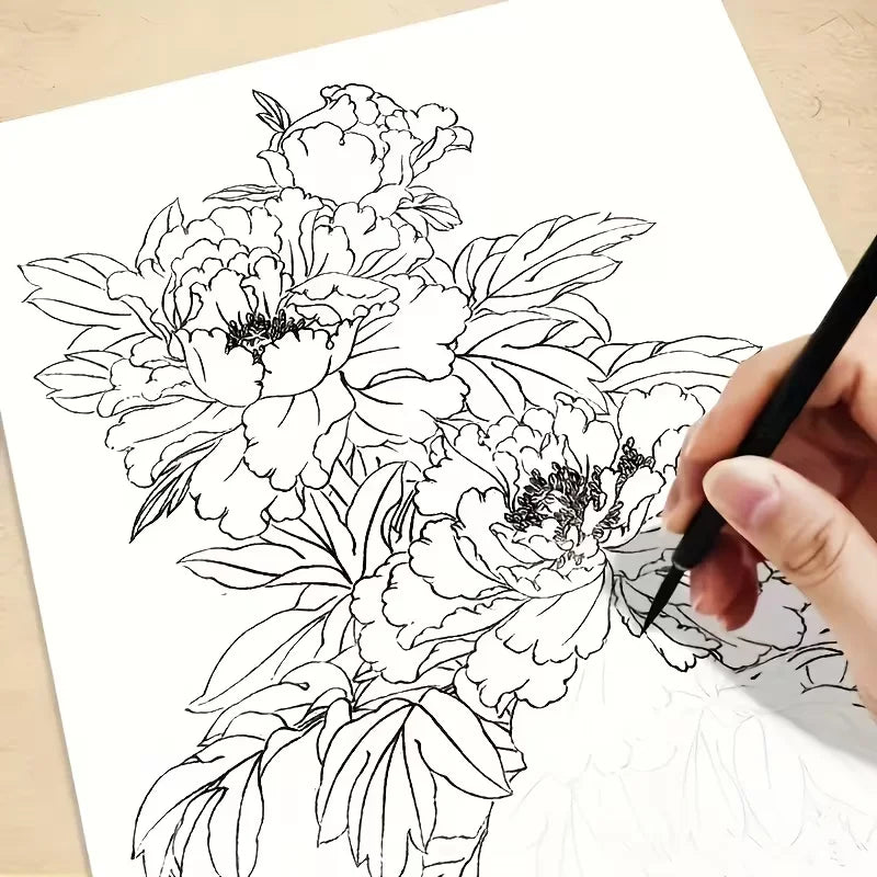 Floral Line Drawing Book — 100+ Flower Designs for Beginners | Chinese Botanical Sketching