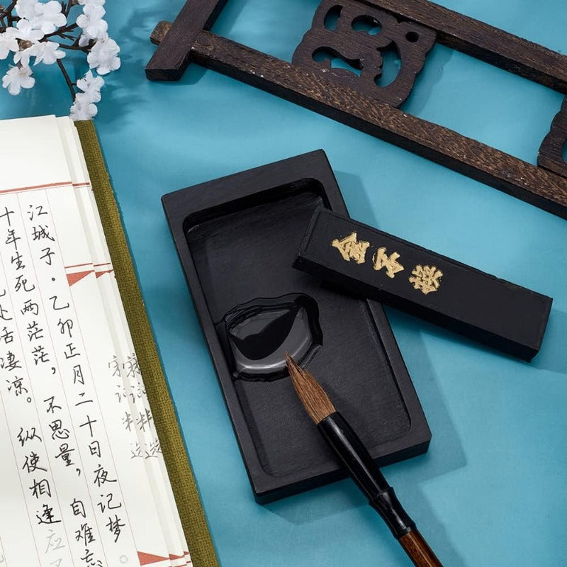 Portable Inkstone & Sumi Ink Stick Set for Chinese Calligraphy
